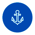 A bord Icône représentant une ancre blanche, centrée sur un écusson circulaire bleu bordé d'une fine ligne blanche
